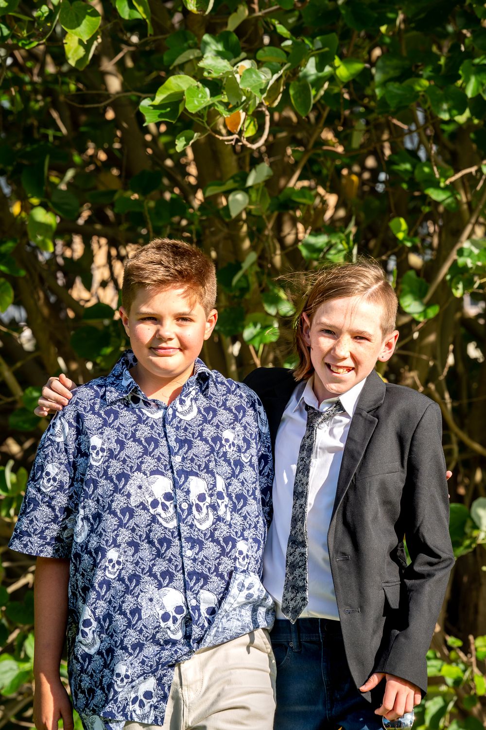 Two boys in year 6 posing for their formal