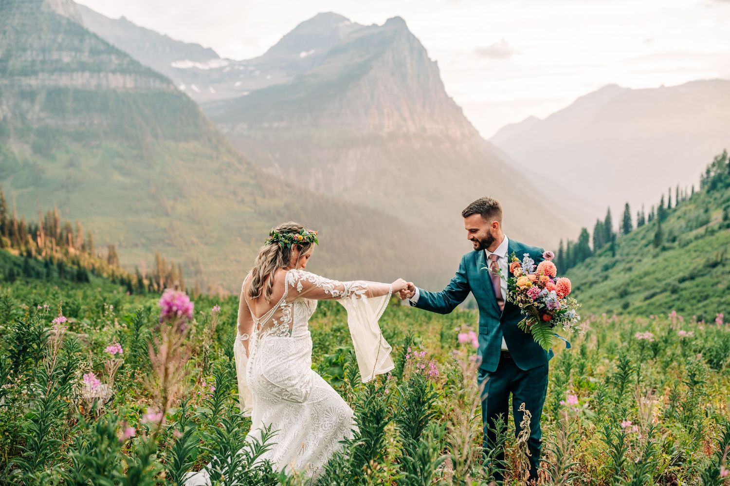 couple getting married at Big Bend in glacier national park