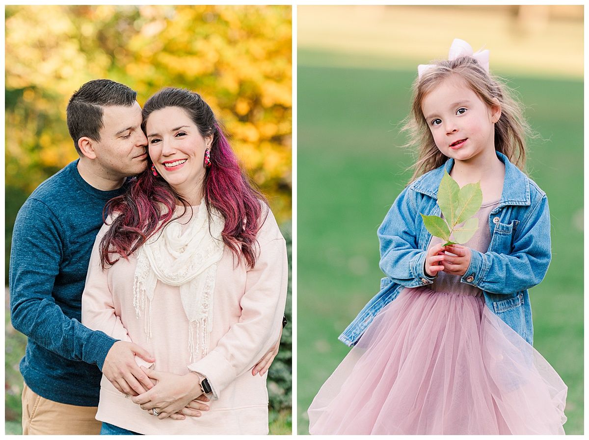 Couple poses for portraits with backdrop of bright autumn leaves in Holliday Park Indianapolis Indiana