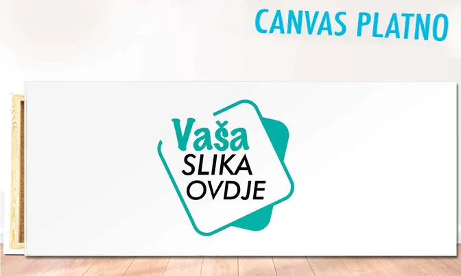 Blank canvas mockup with turquoise logo text against white wall.
