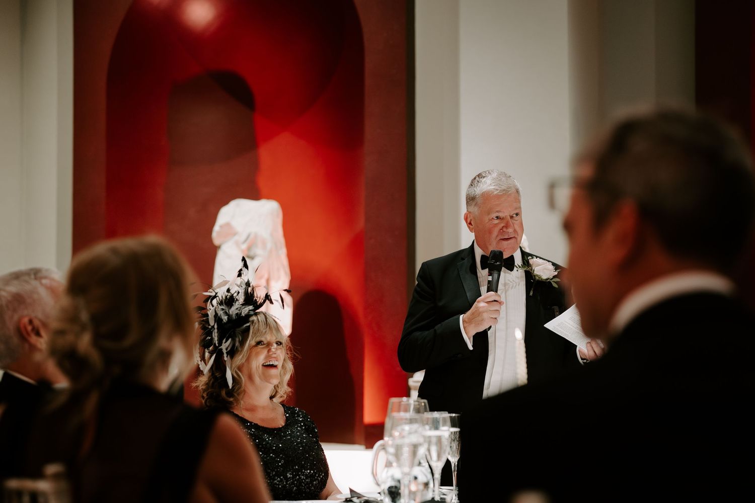 father of bride giving speech in the grand sculpture gallery at the Ashmolean Museum