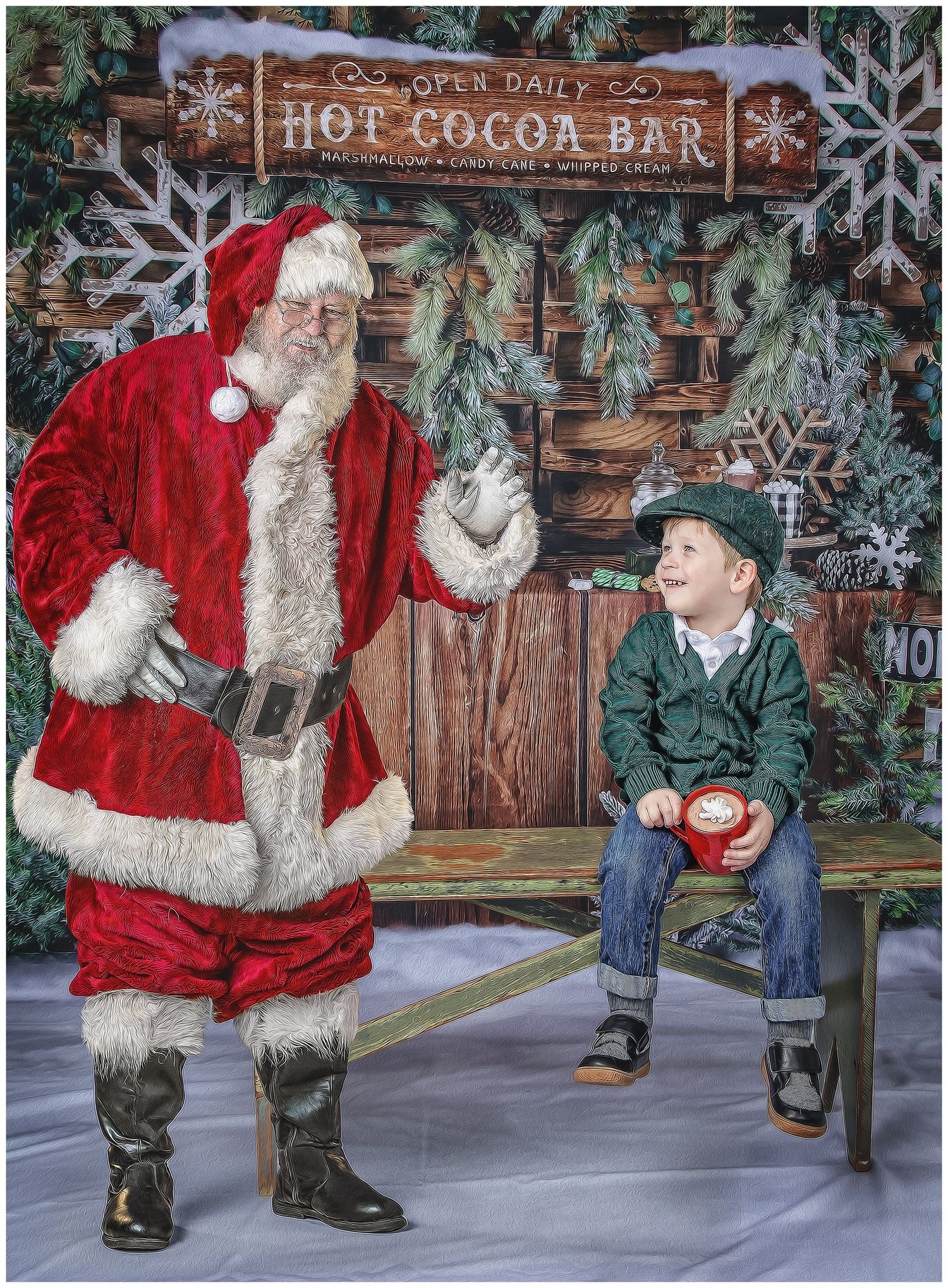 Child meeting Santa during Christmas photo session Austin