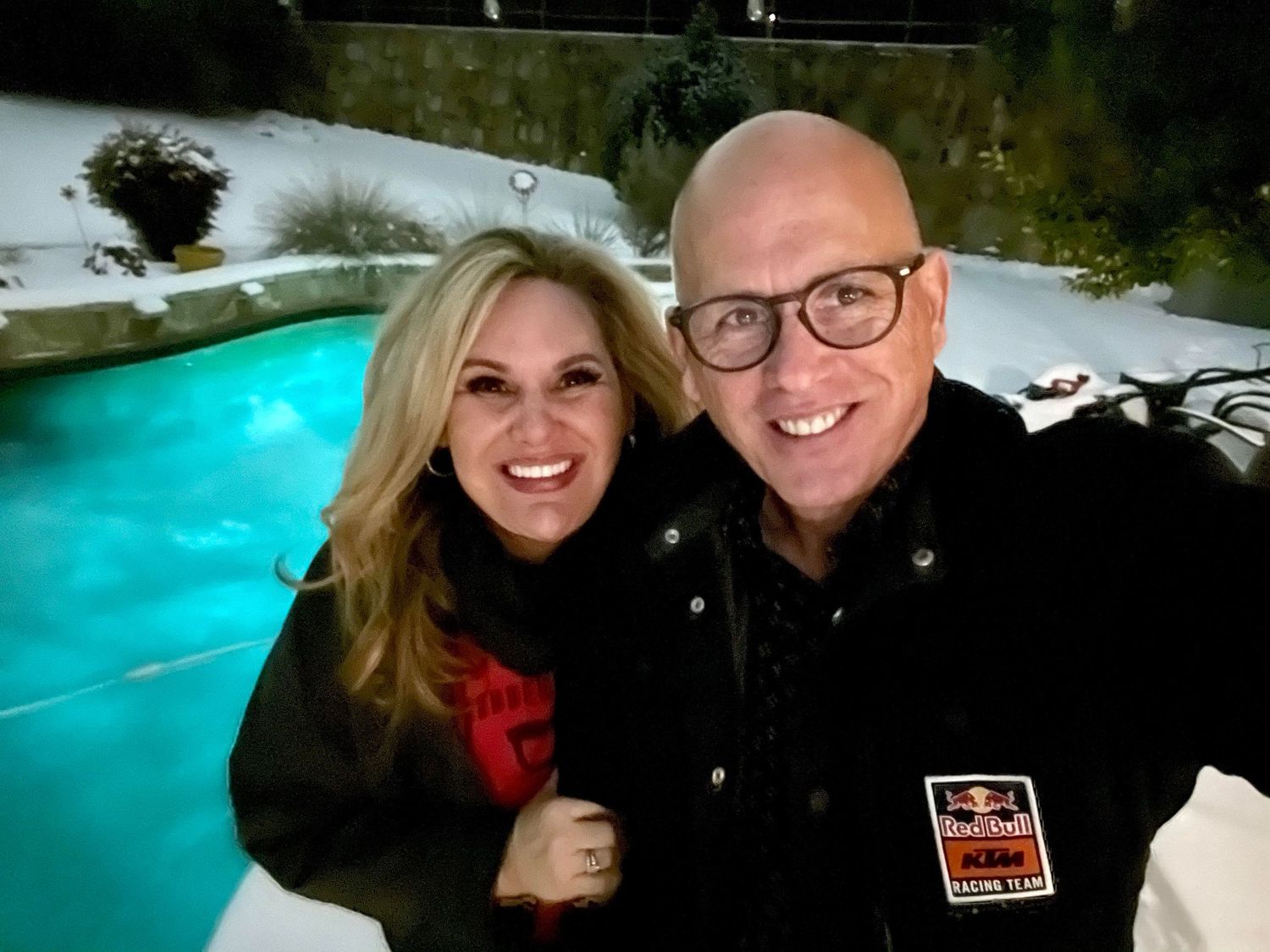 Gary and Rachel Donihoo in their backyard during the Big Freeze of 2021