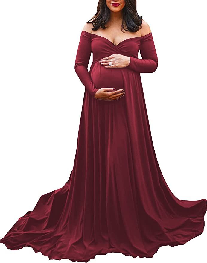 Maternity Off Shoulders Half Circle Gown for Baby Shower Dress