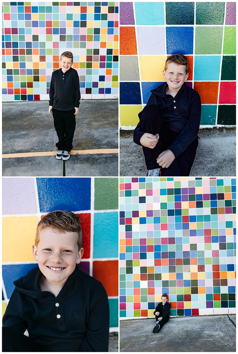 kid sits on ground with arms around one knee by San Diego photographer
