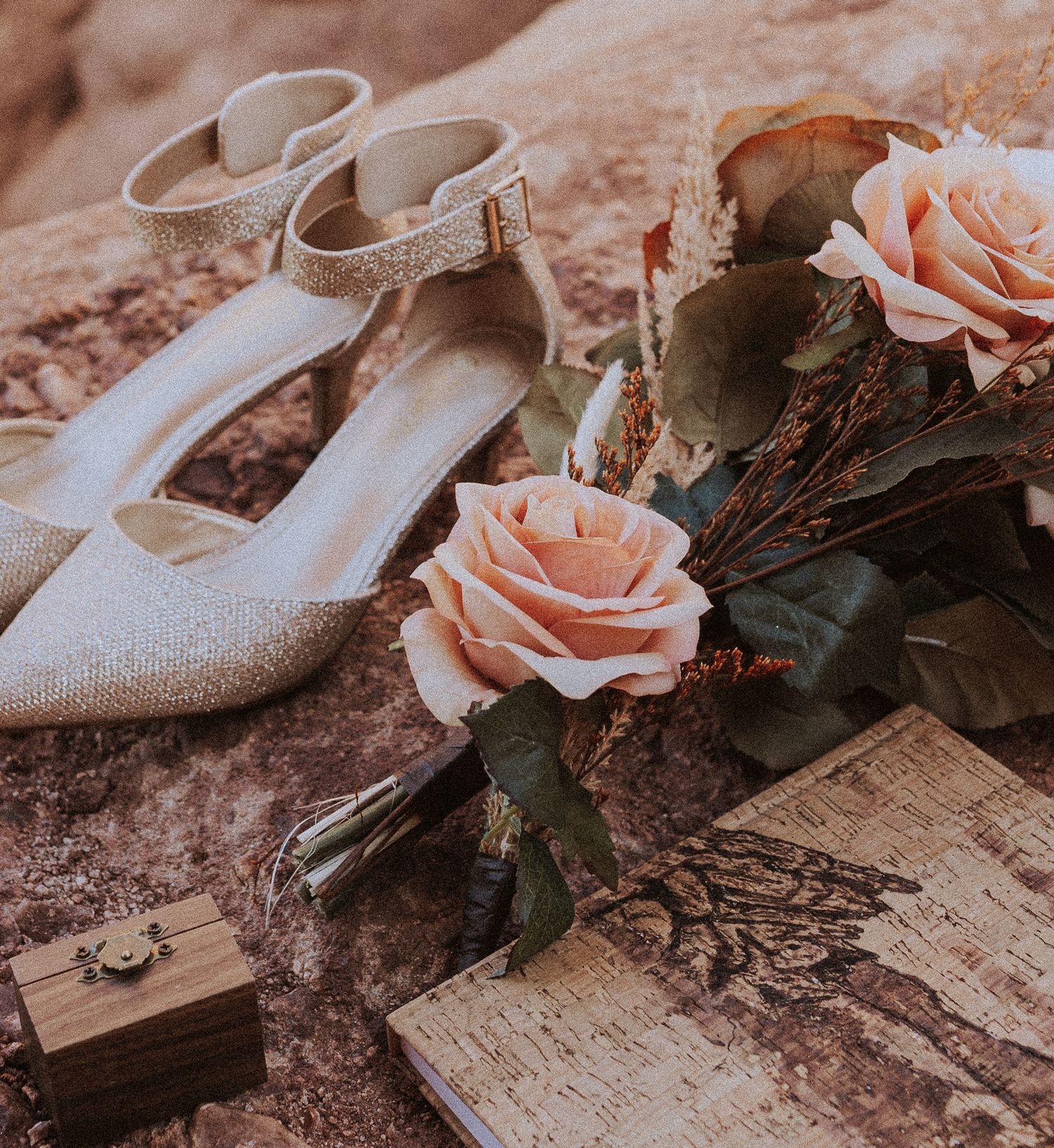 elopement wedding details laid out on the natural rock