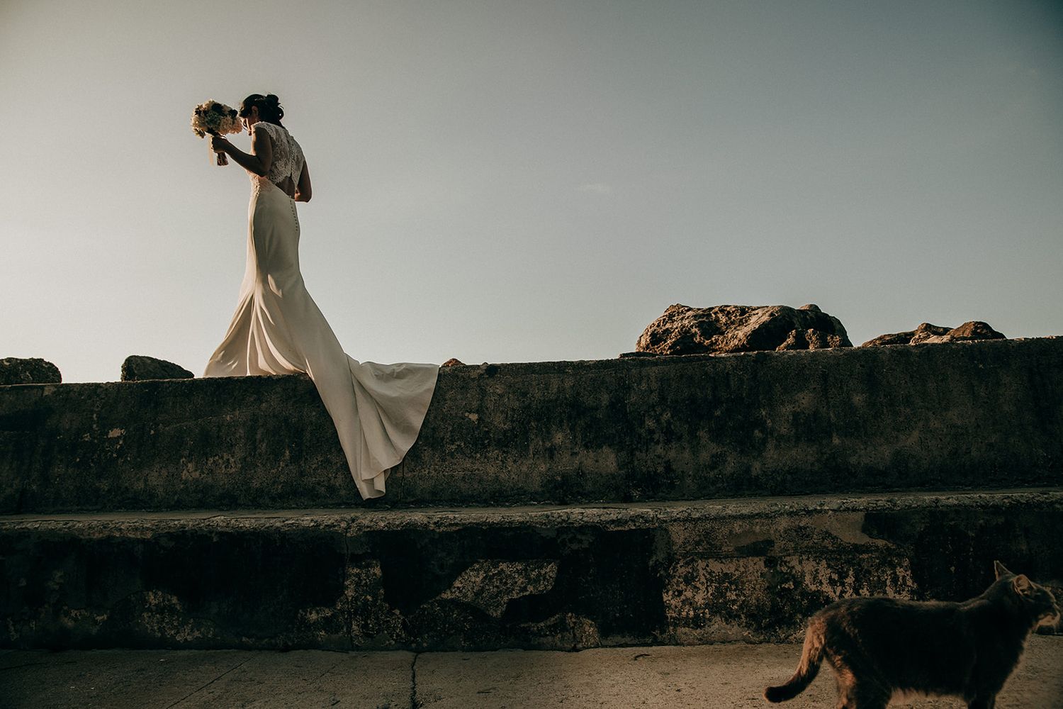 fotografía de boda en palma de mallorca, novia con gato