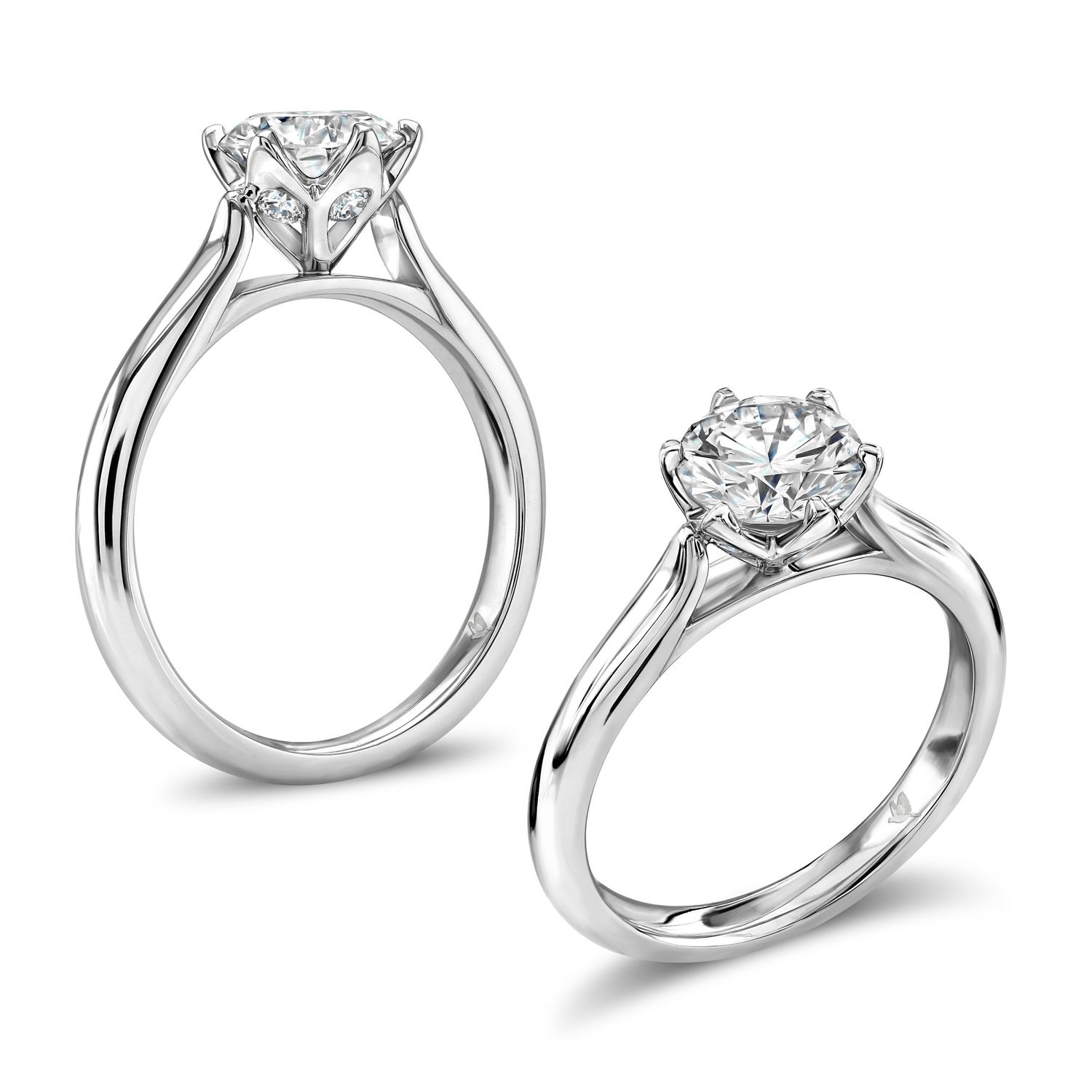 Classic solitaire diamond engagement rings in white gold setting.