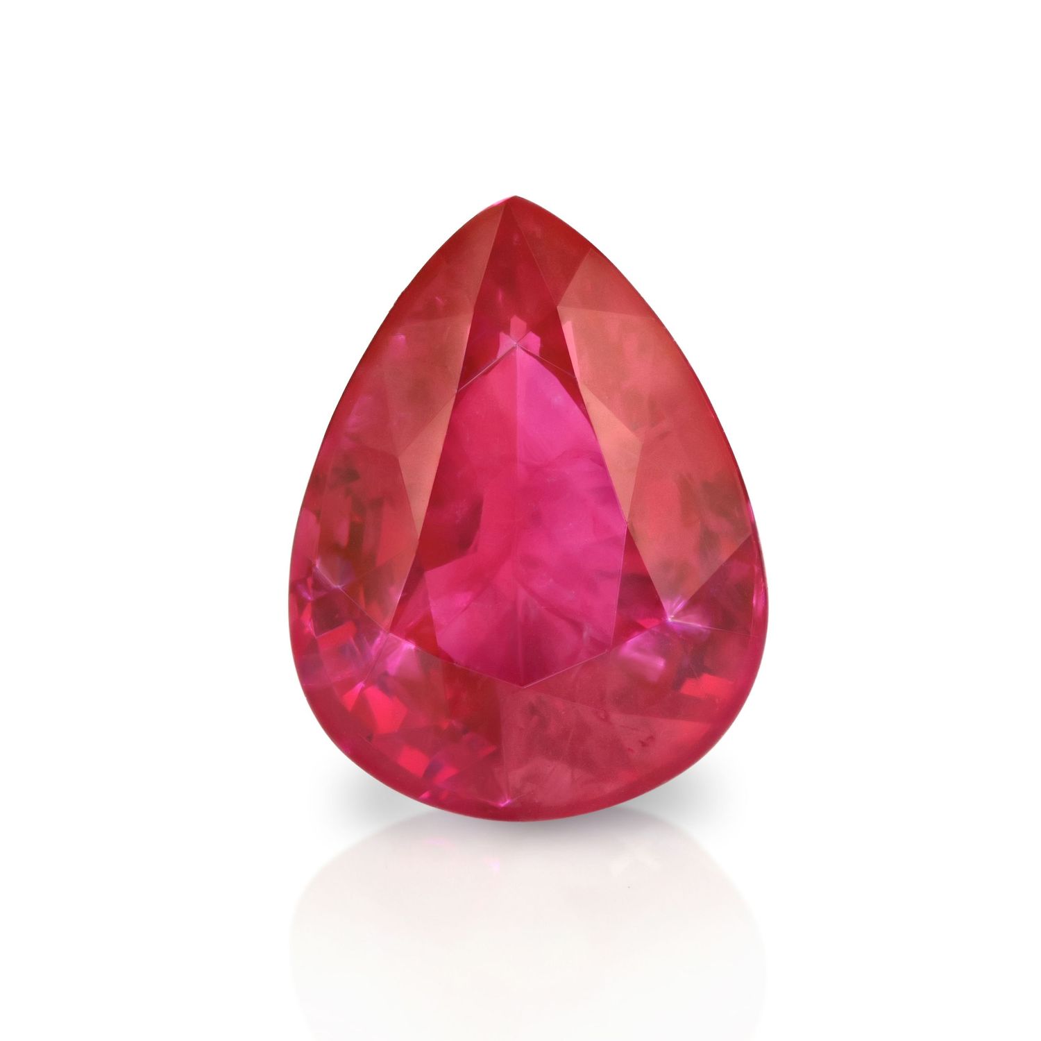 Bright pink pear-shaped gemstone with faceted cut and brilliant sparkle.