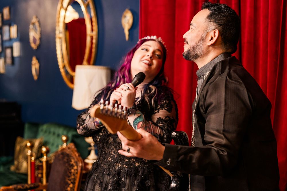 newlywed couple performing at speakeasy bar