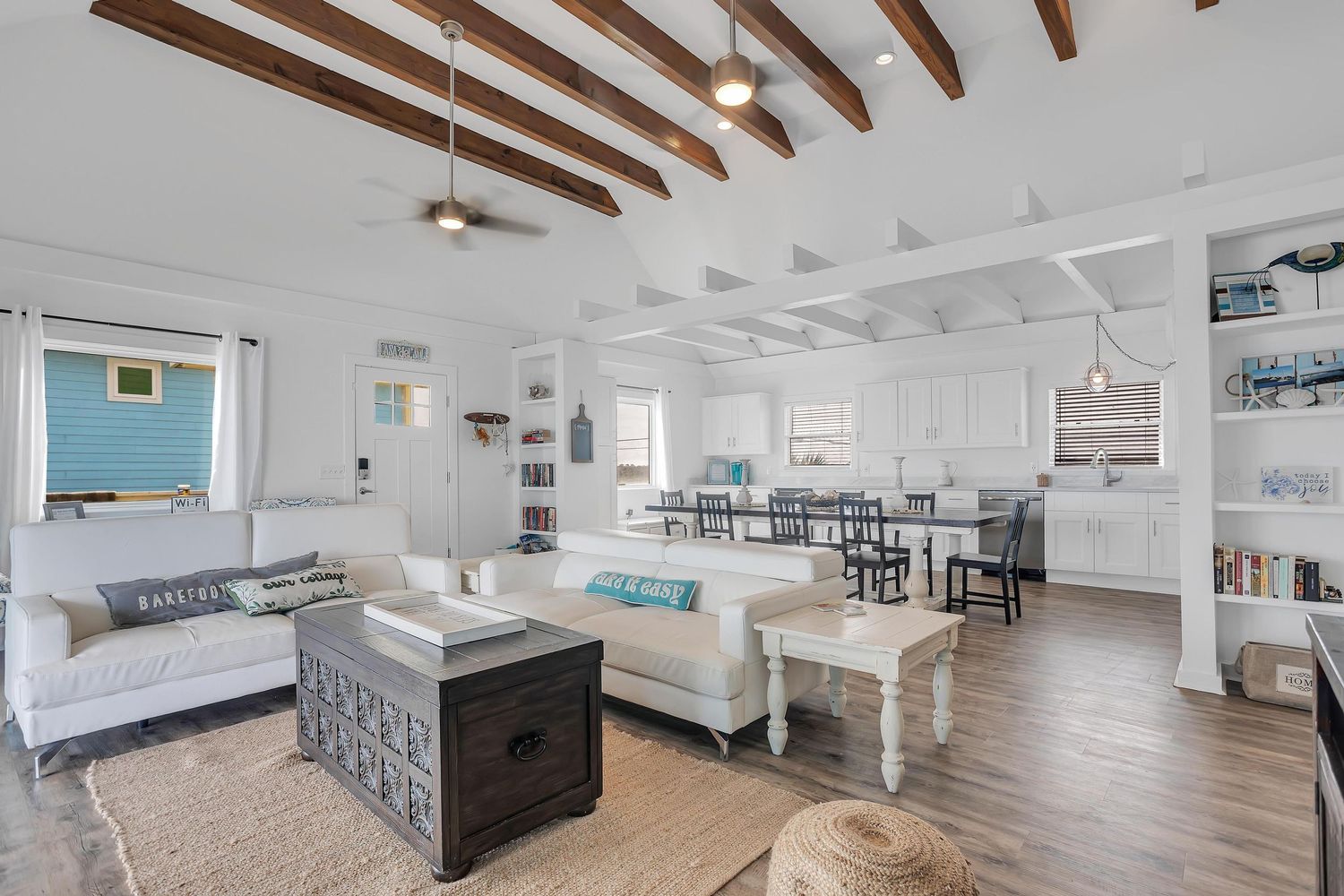 Living room with wood beams