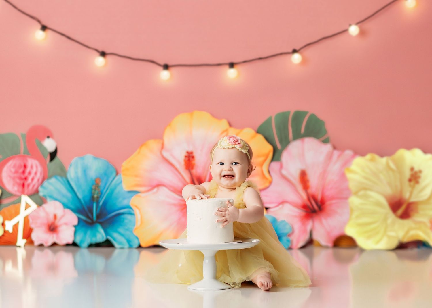 baby girl tropical theme cake smash session in broken arrow, OK