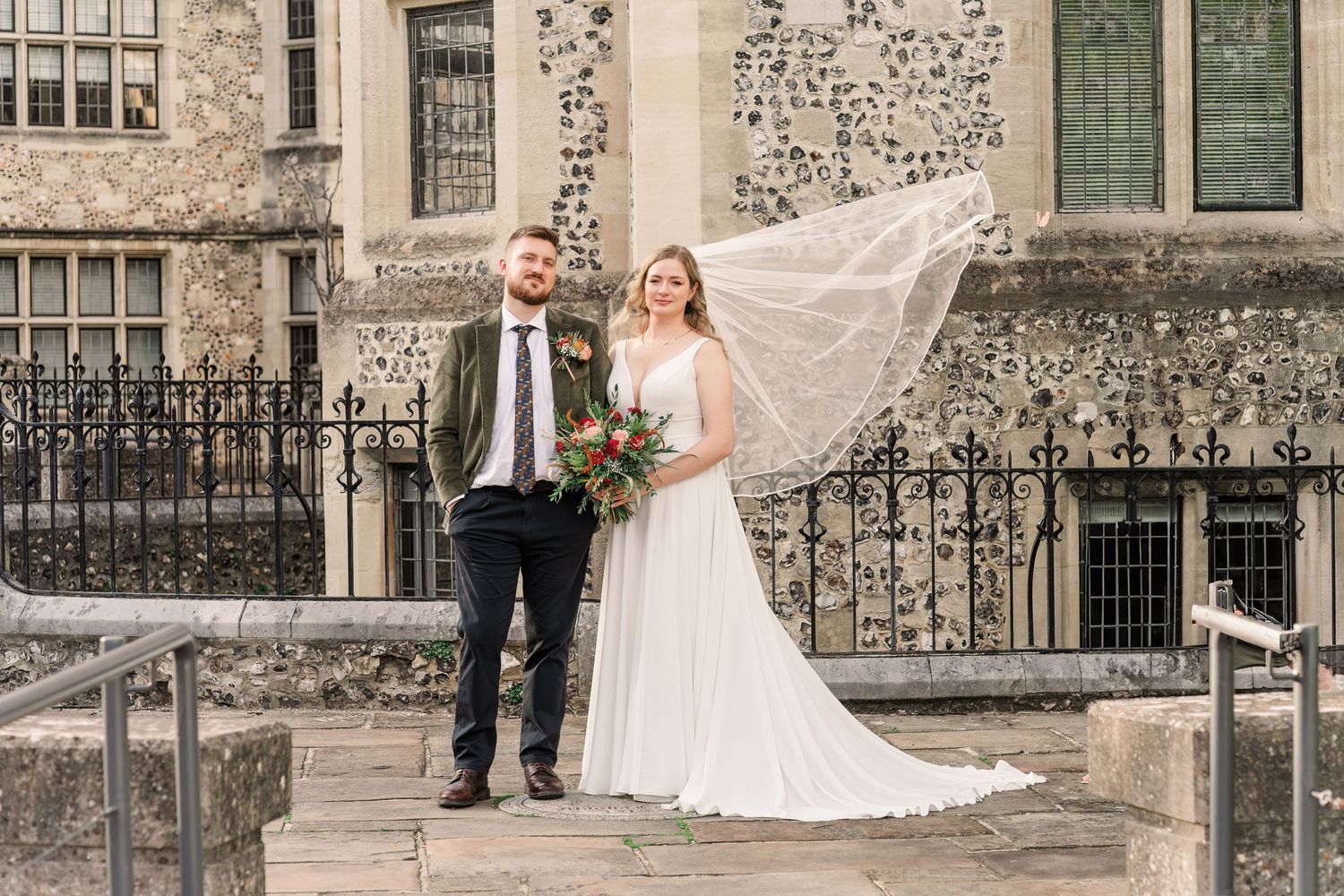 Winchester Castle Registry Office wedding veil toss autumn