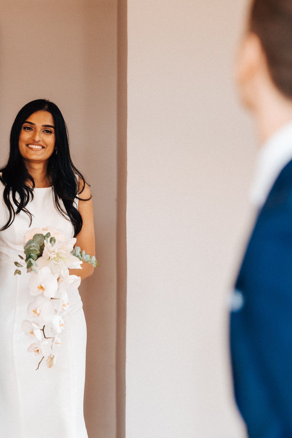 Bride seeing the groom for the first time as she walked down the aisle