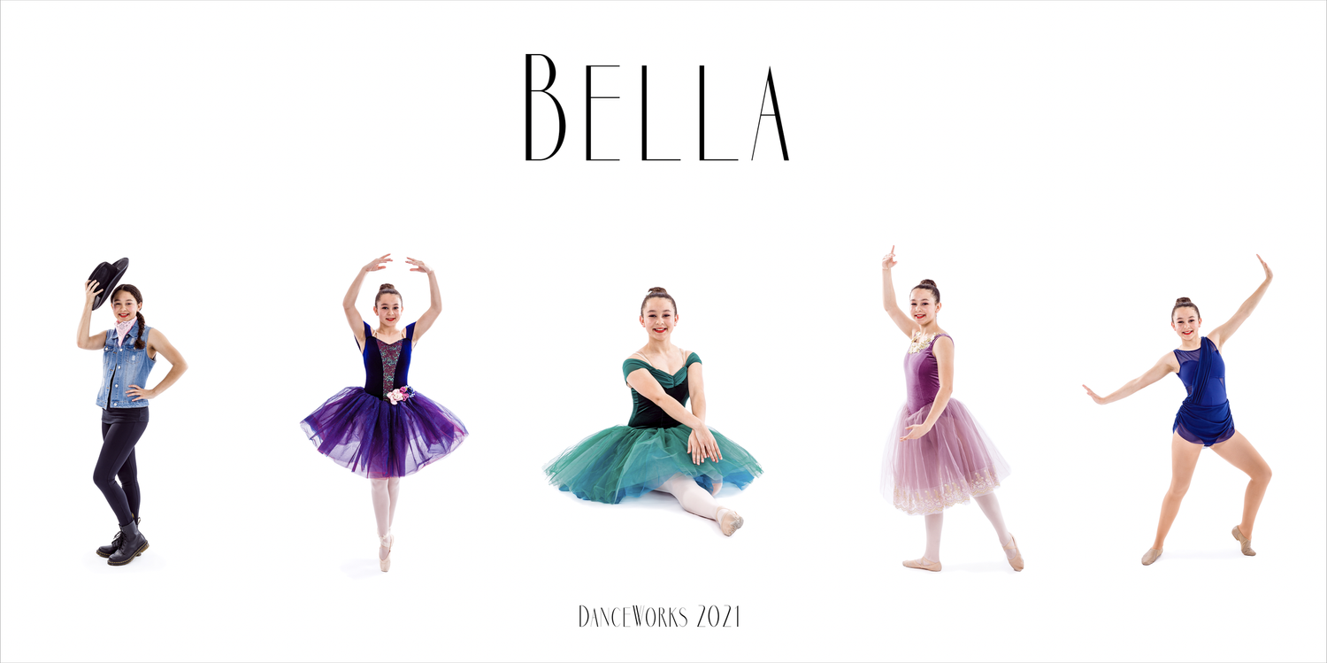 Five ballet positions with different colored costumes by Stephanie Coulter Photography