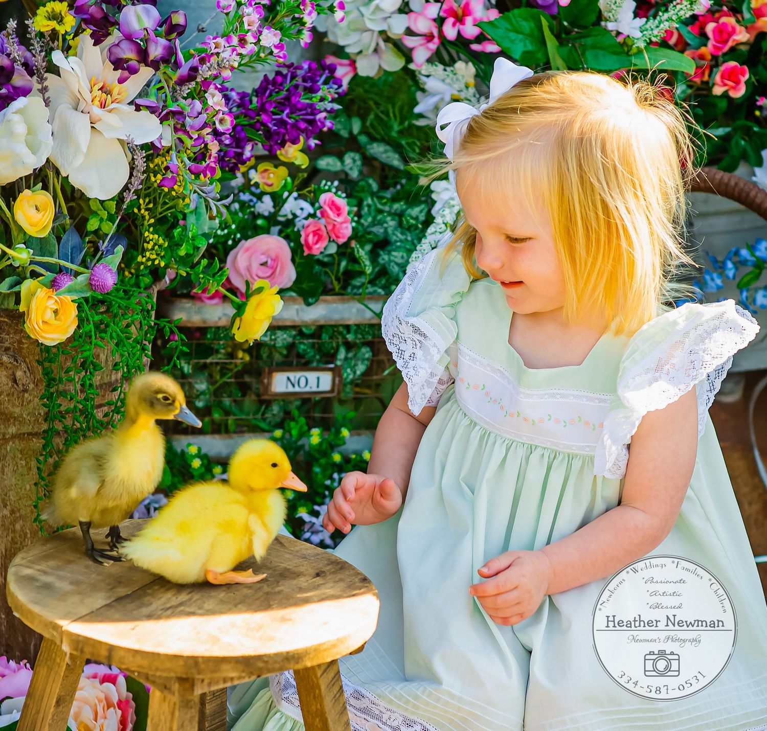 Easter spring mini session Alabama creative set flowers baby duckling bunny lamb Alabama smiles Session with animals
