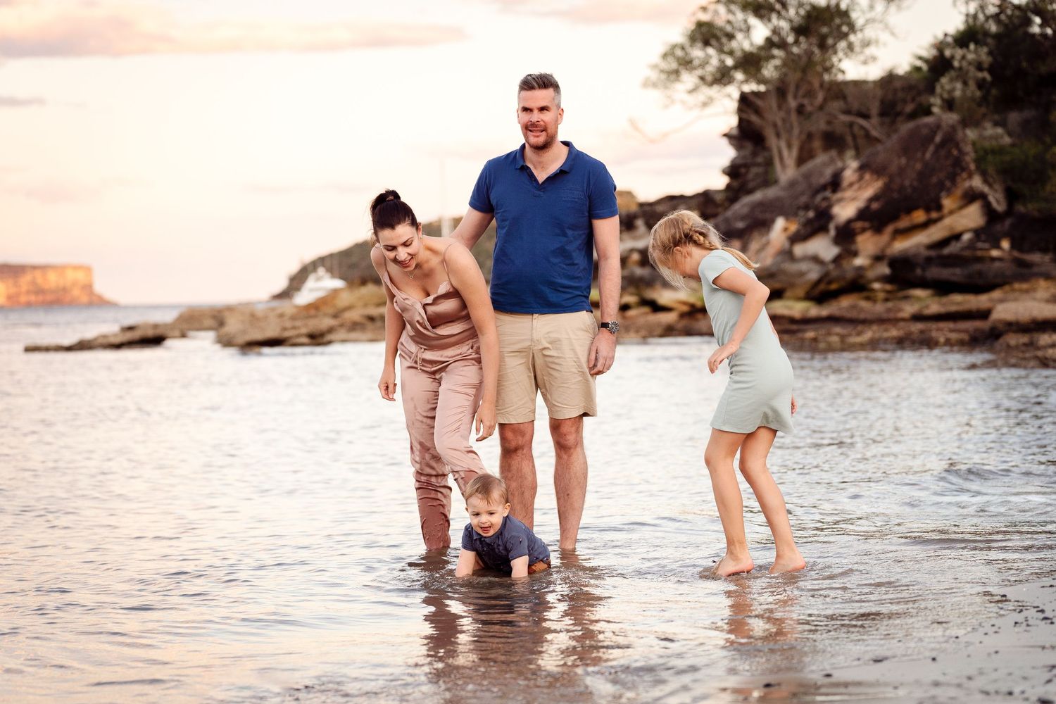 Happy Family moment during a photoshoot in the blue hour at balmoral beach