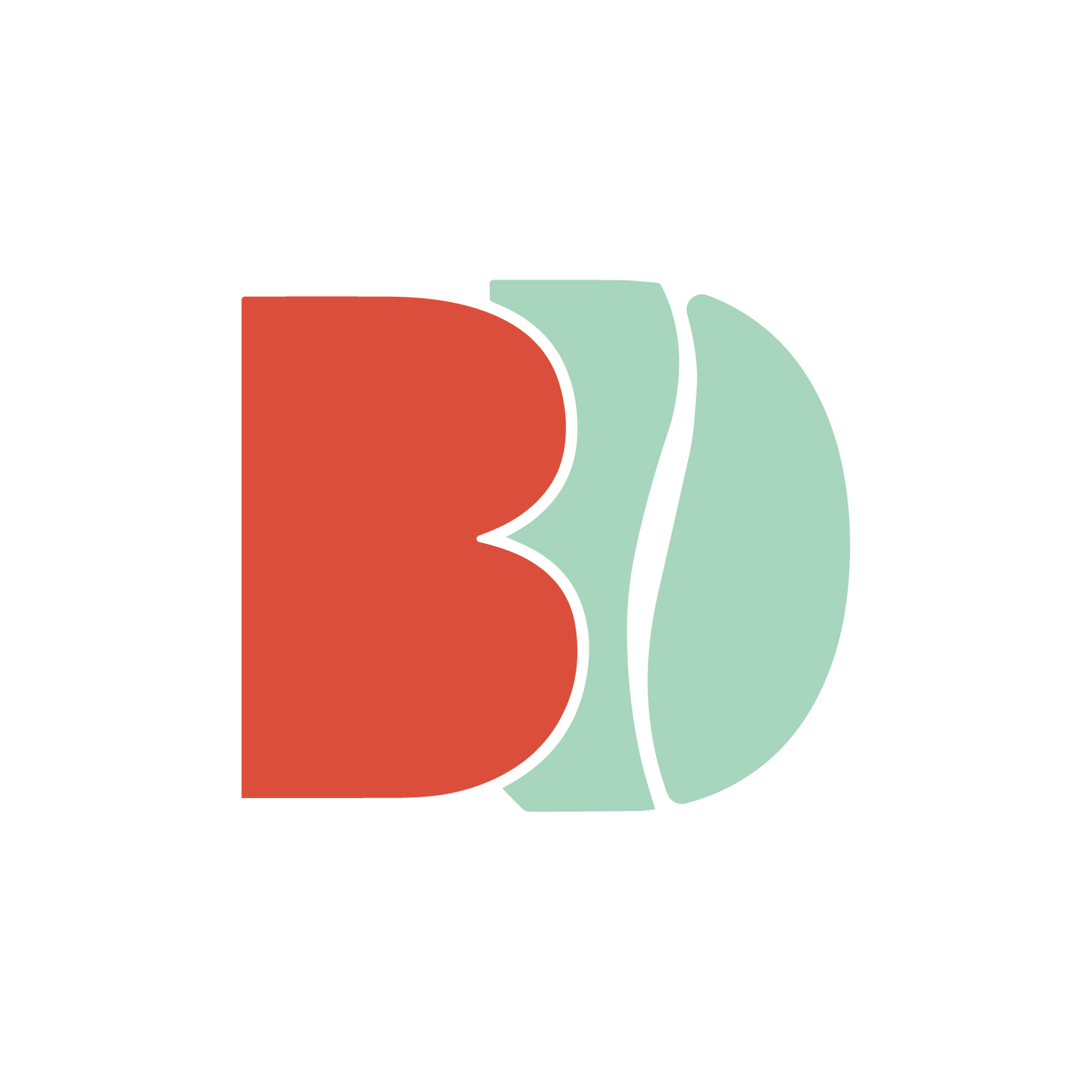 Minimalist logo design progression showing green and red shapes forming a modern abstract mark.