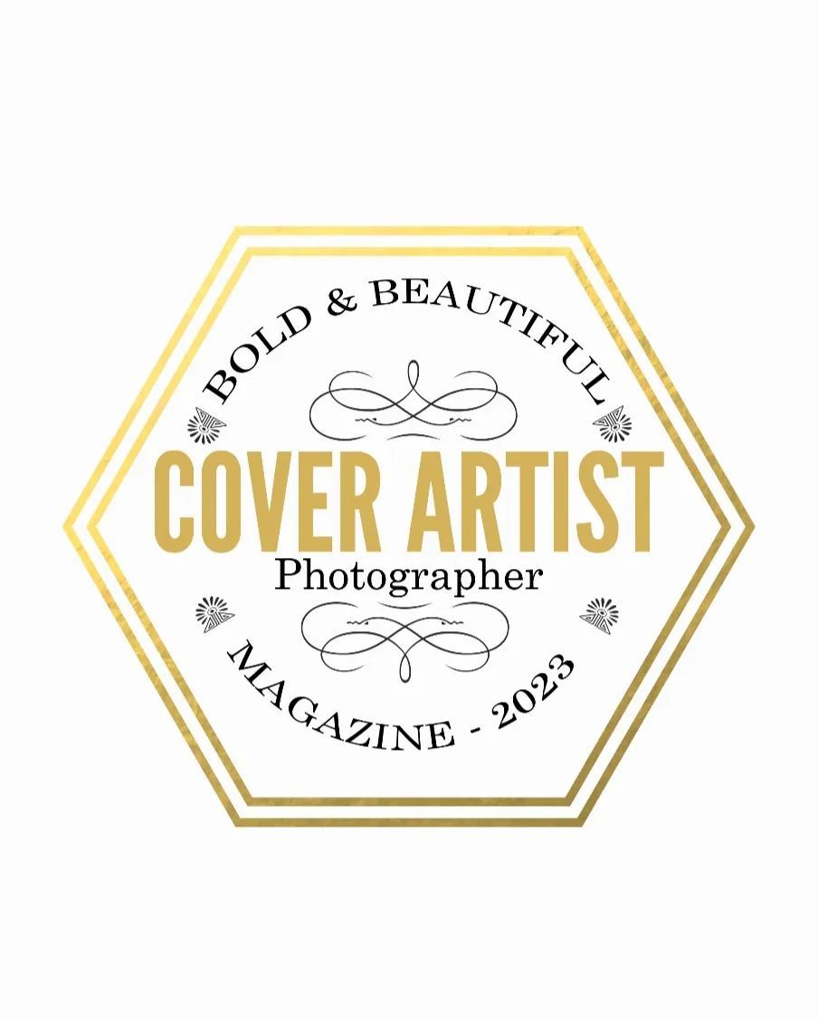 Gold and black hexagonal logo badge for Bold & Beautiful Cover Artist Photographer 2023.