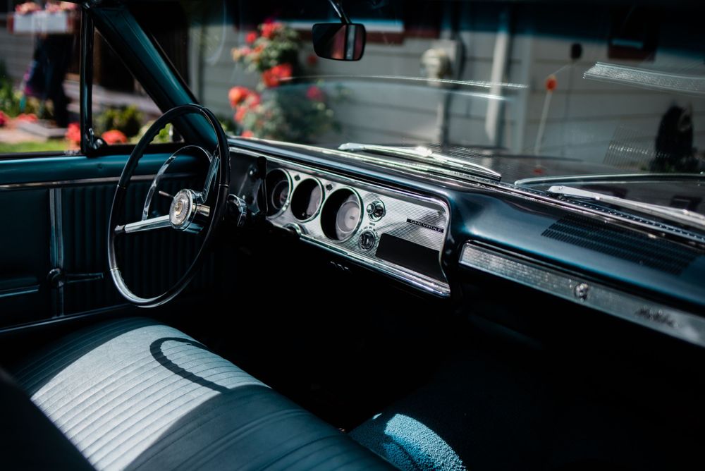 inside of a vintage car