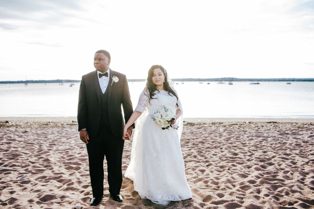 bride and groom portrait at the beach