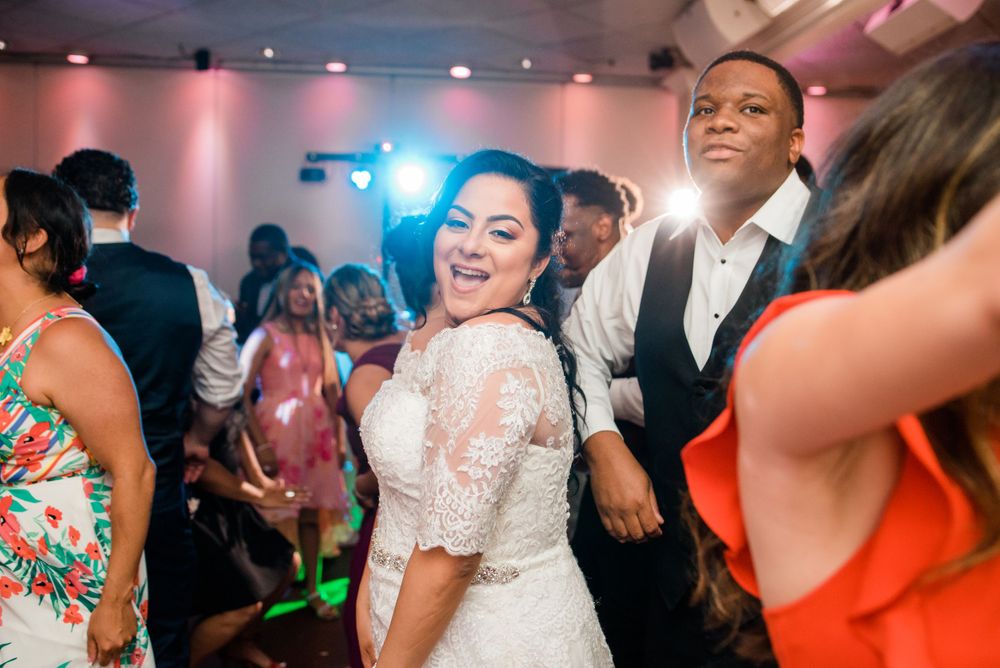 bride and groom partying at the reception