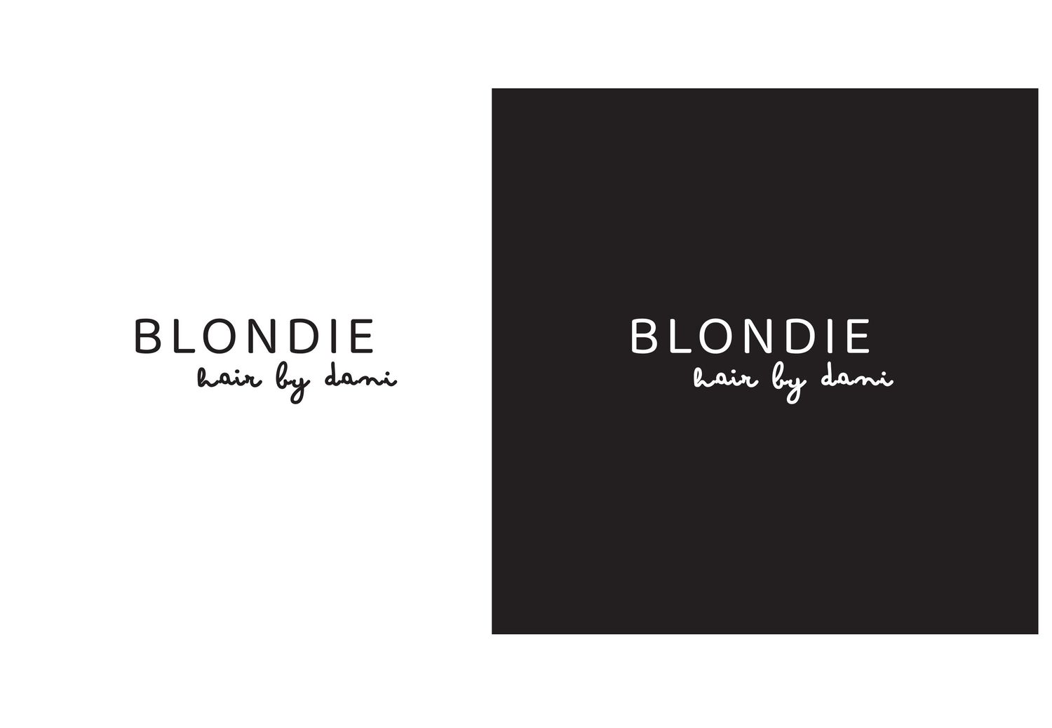 Minimalist black and white logo design for Blondie brand.