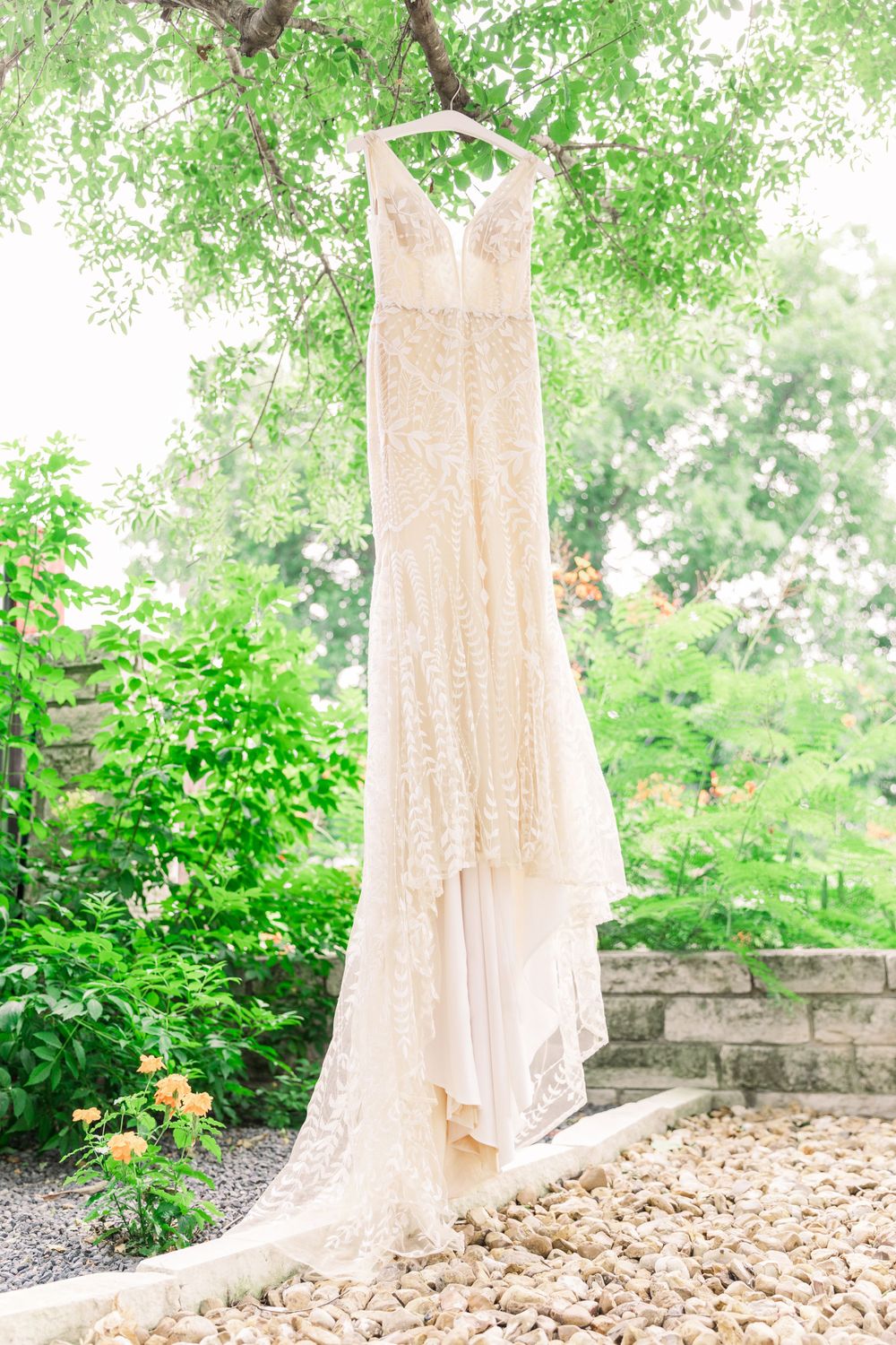 nude and lace wedding dress