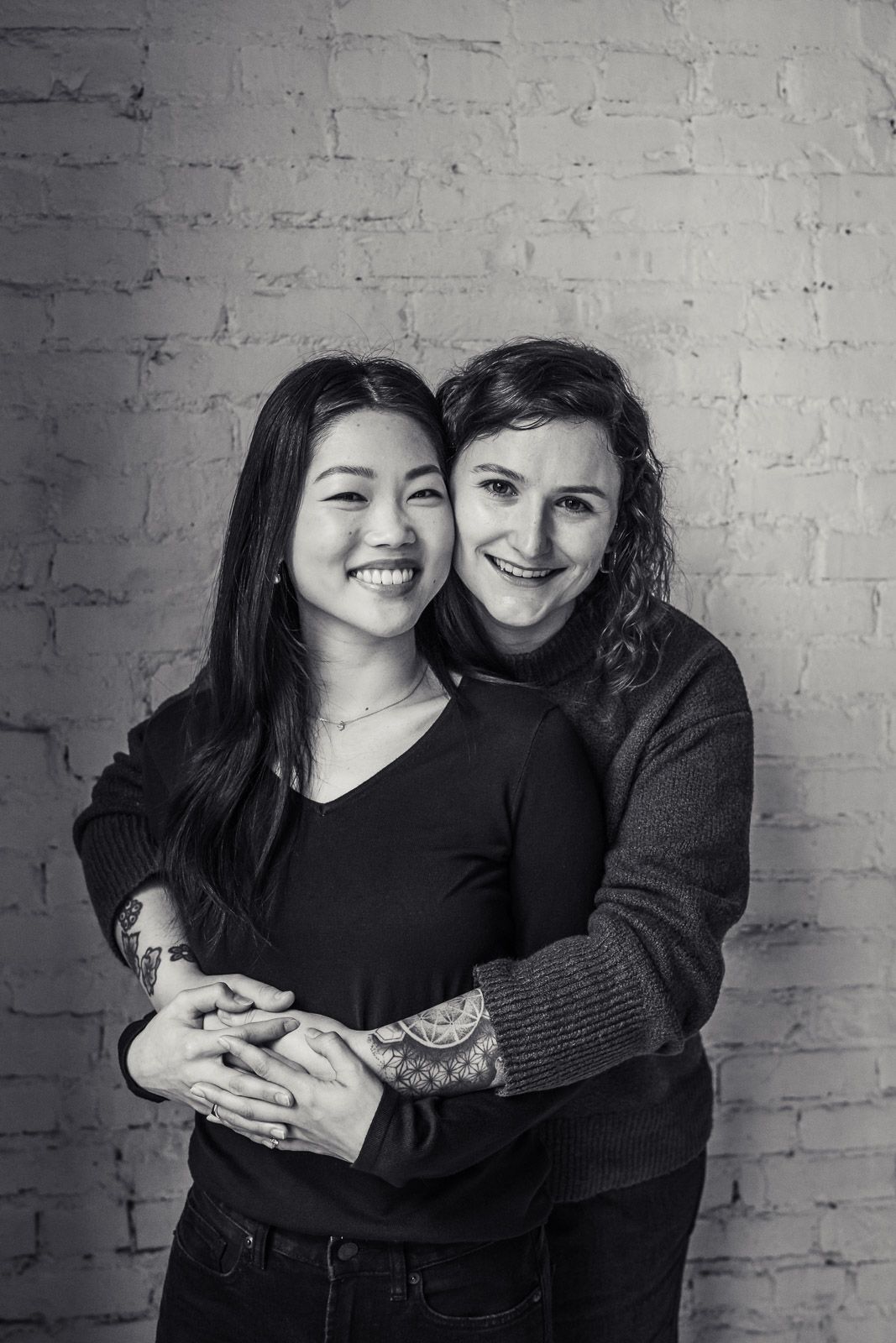 Black and white indoor family photo