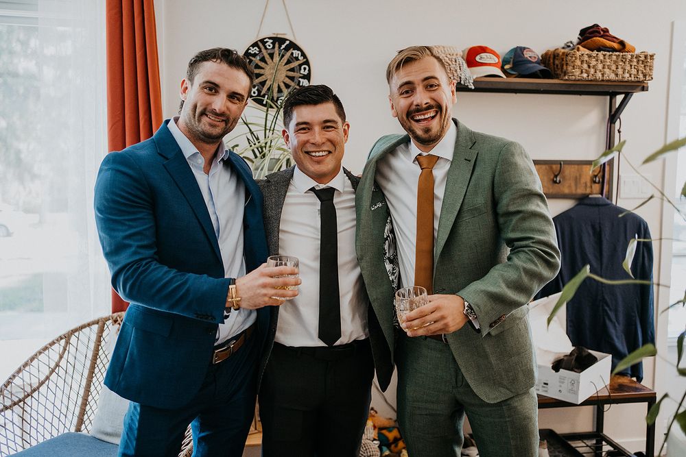 logan with his friends at his house getting ready