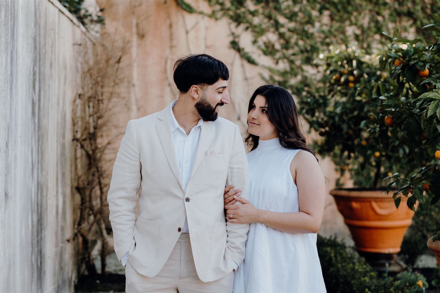 Couple looking at each other during couple photoshoot