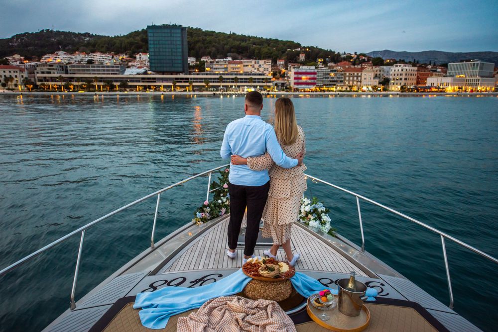 Proposal on a luxury yacht in Croatia with Split in background