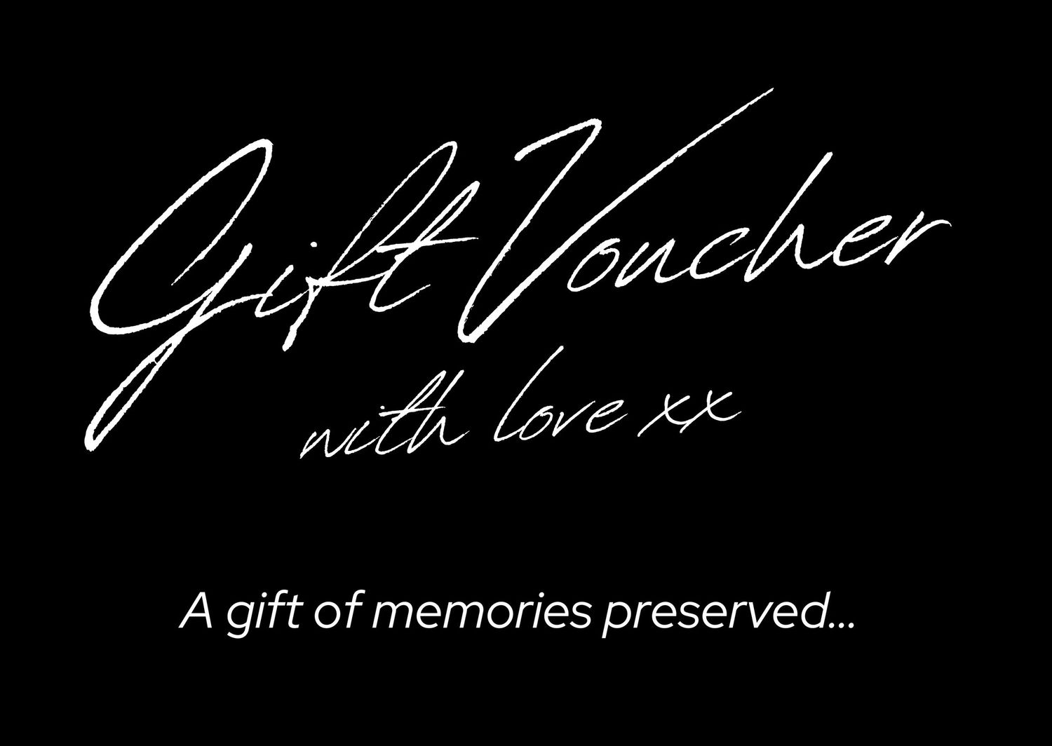 Black gift voucher design with cursive text reading 'with love xx' on dark background.