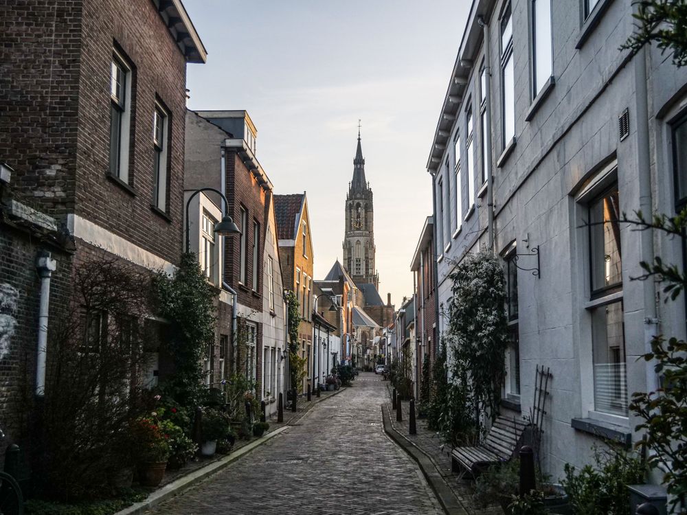 Nieuwe Kerk as seen from Tromptstraat in Delft, The Netherlands.