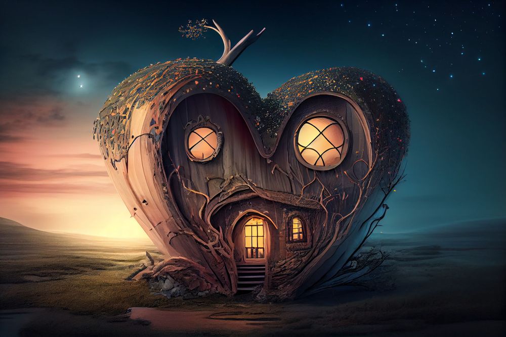 Digital backdrop of a heart shaped nature house.