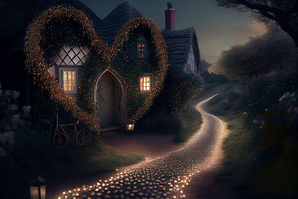 Digital backdrop of a heart shaped nature house.