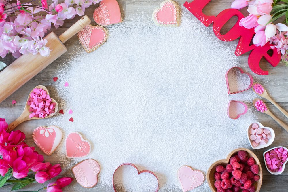 Valentine's Day digital backdrop, flour angels, baking