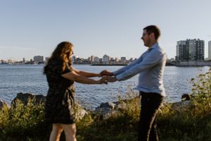 Summer engagement session along Dartmouth Waterfront, across from Halifax Waterfront, Dartmouth Nova Scotia