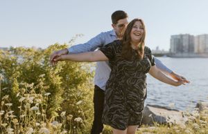 Summer engagement session along Dartmouth Waterfront, across from Halifax Waterfront, Dartmouth Nova Scotia
