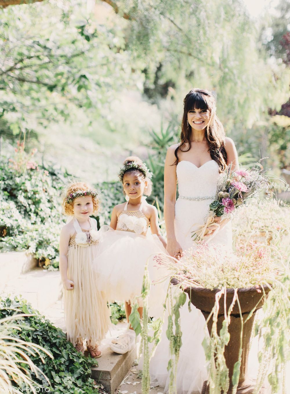 Bride and bridesmaids celebrating. Mountain Mermaid Topanga wedding by KWON PHOTO