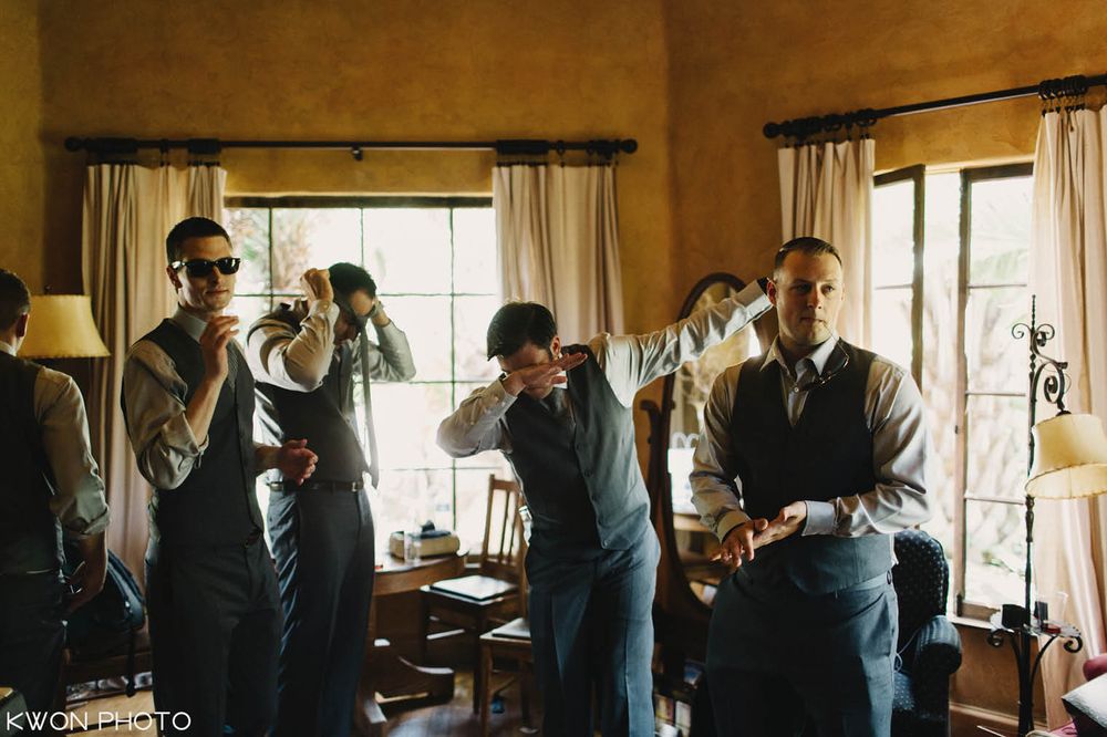 Groomsmen toasting before ceremony. Mountain Mermaid Topanga wedding by KWON PHOTO