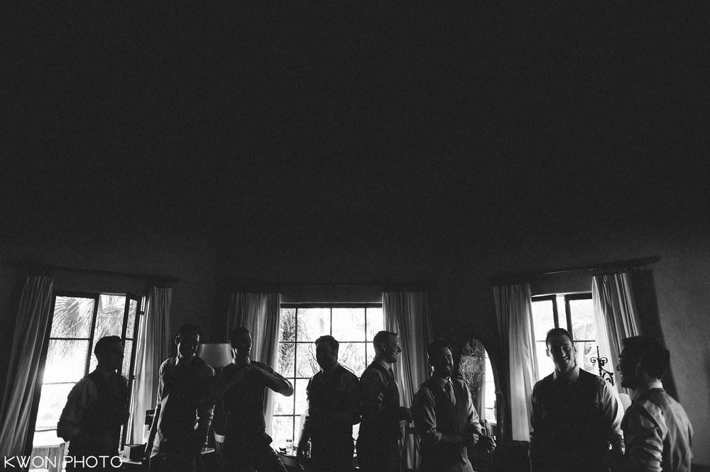 Groomsmen toasting before ceremony. Mountain Mermaid Topanga wedding by KWON PHOTO