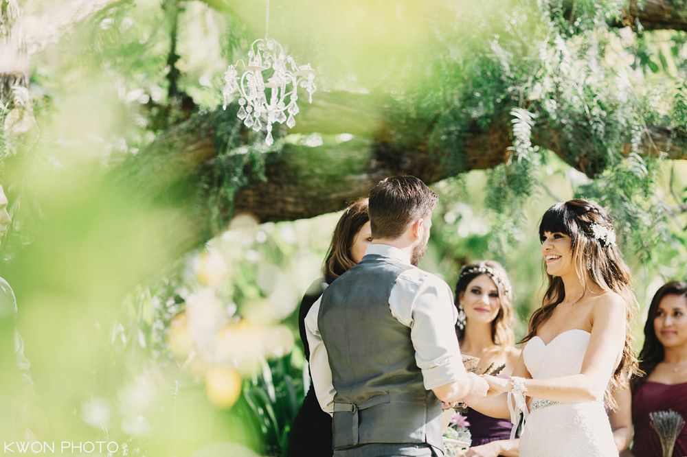 Outdoor garden wedding ceremony vows. Mountain Mermaid Topanga wedding by KWON PHOTO