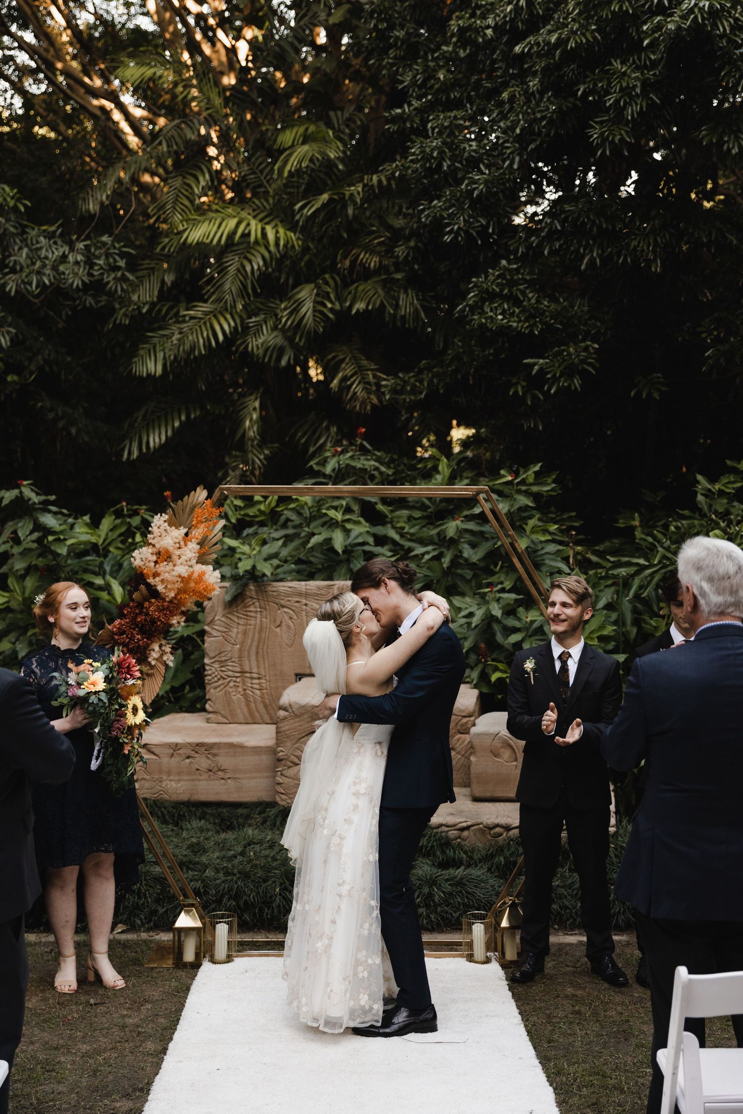 Bride and groom first kiss Brisbane Mt Coottha