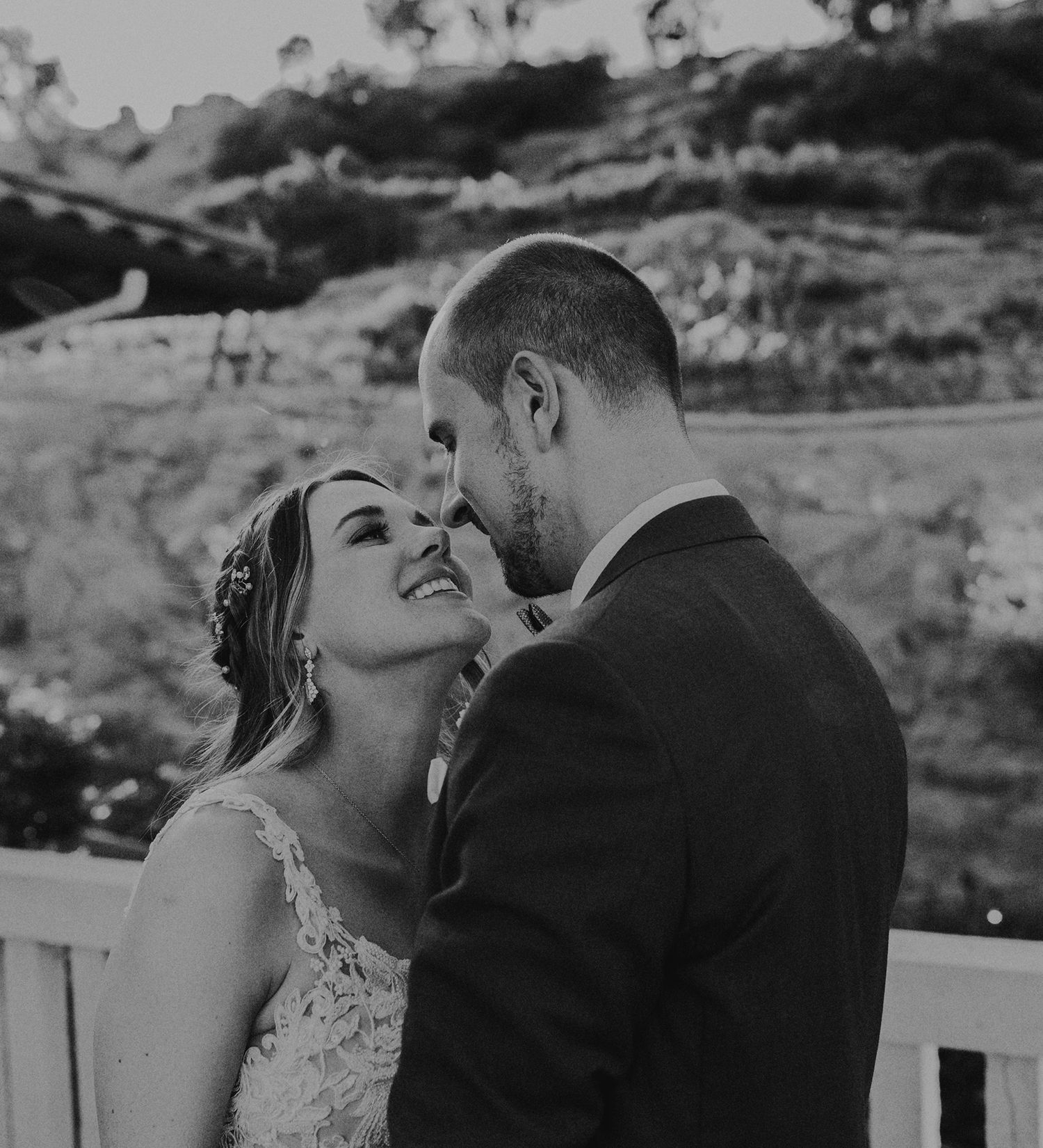 E Noelle Photography in-home wedding in Hidden Hills Los Angeles, bride and groom laughing together