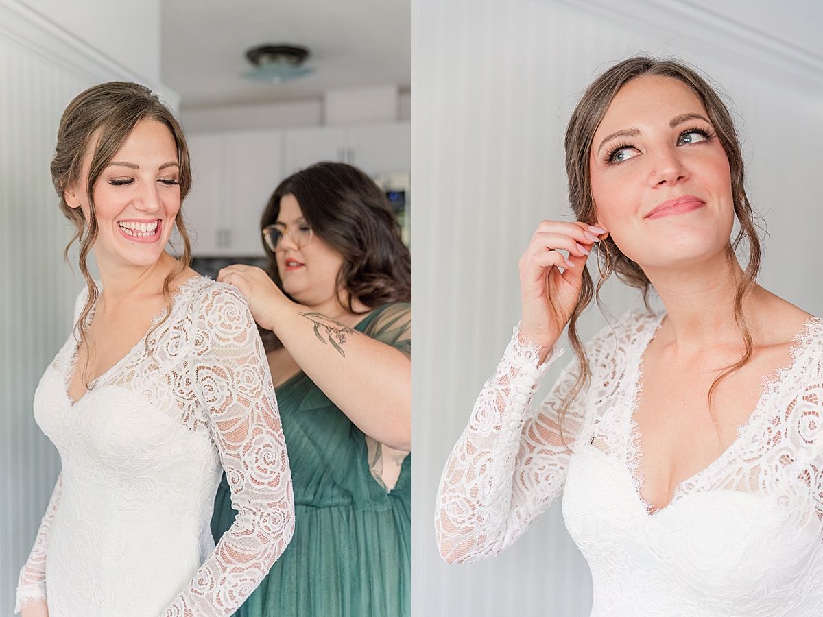 Beautiful bride getting ready with dress and earrings