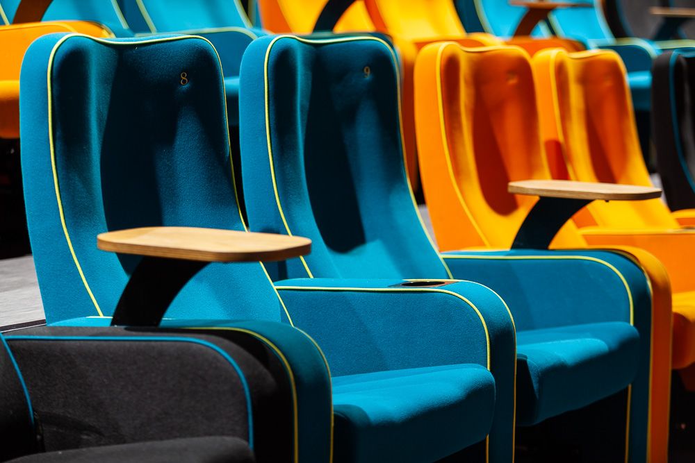Cinema seats blue and yellow