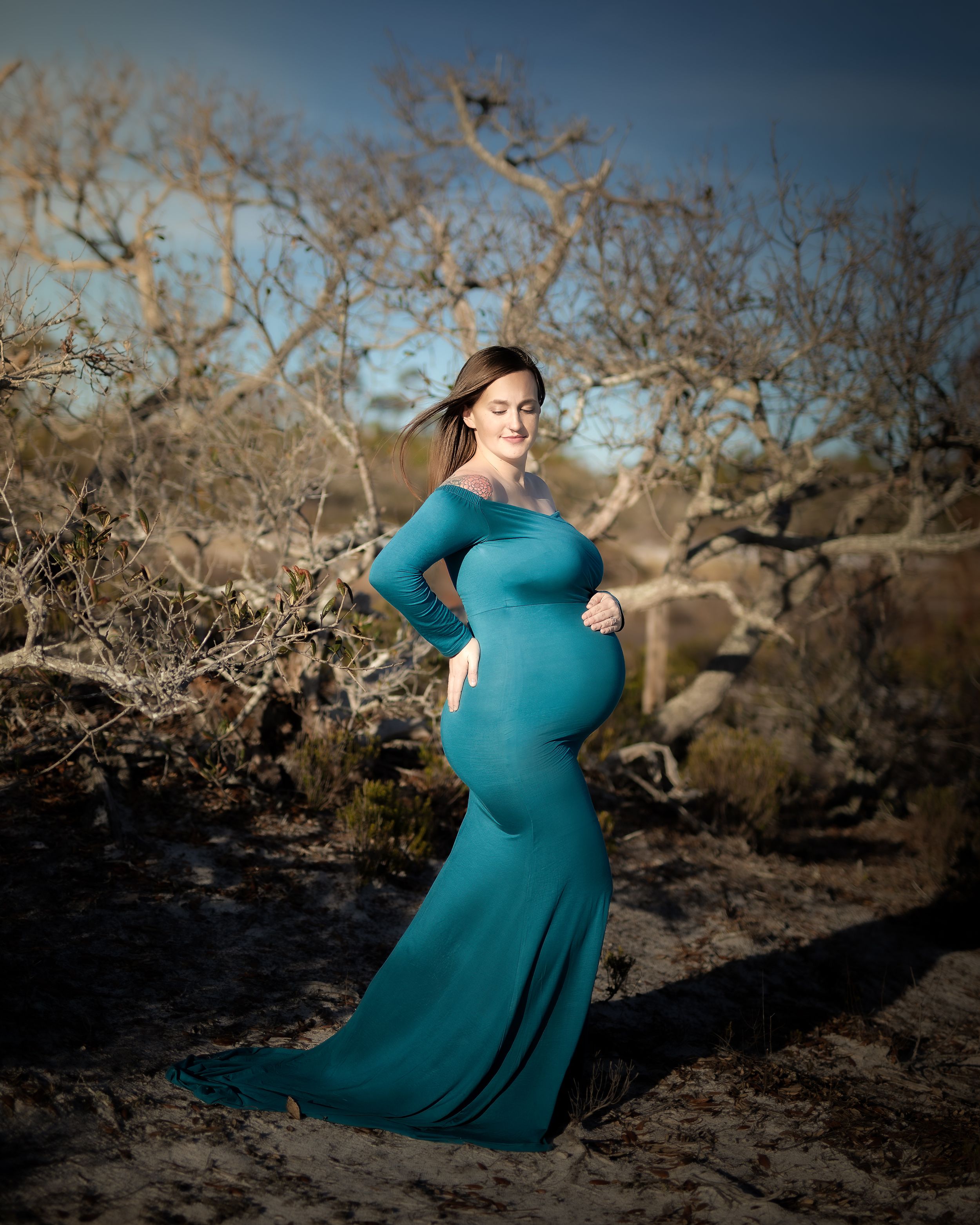 Dramatic Maternity Fort Pickens in Teal Dress