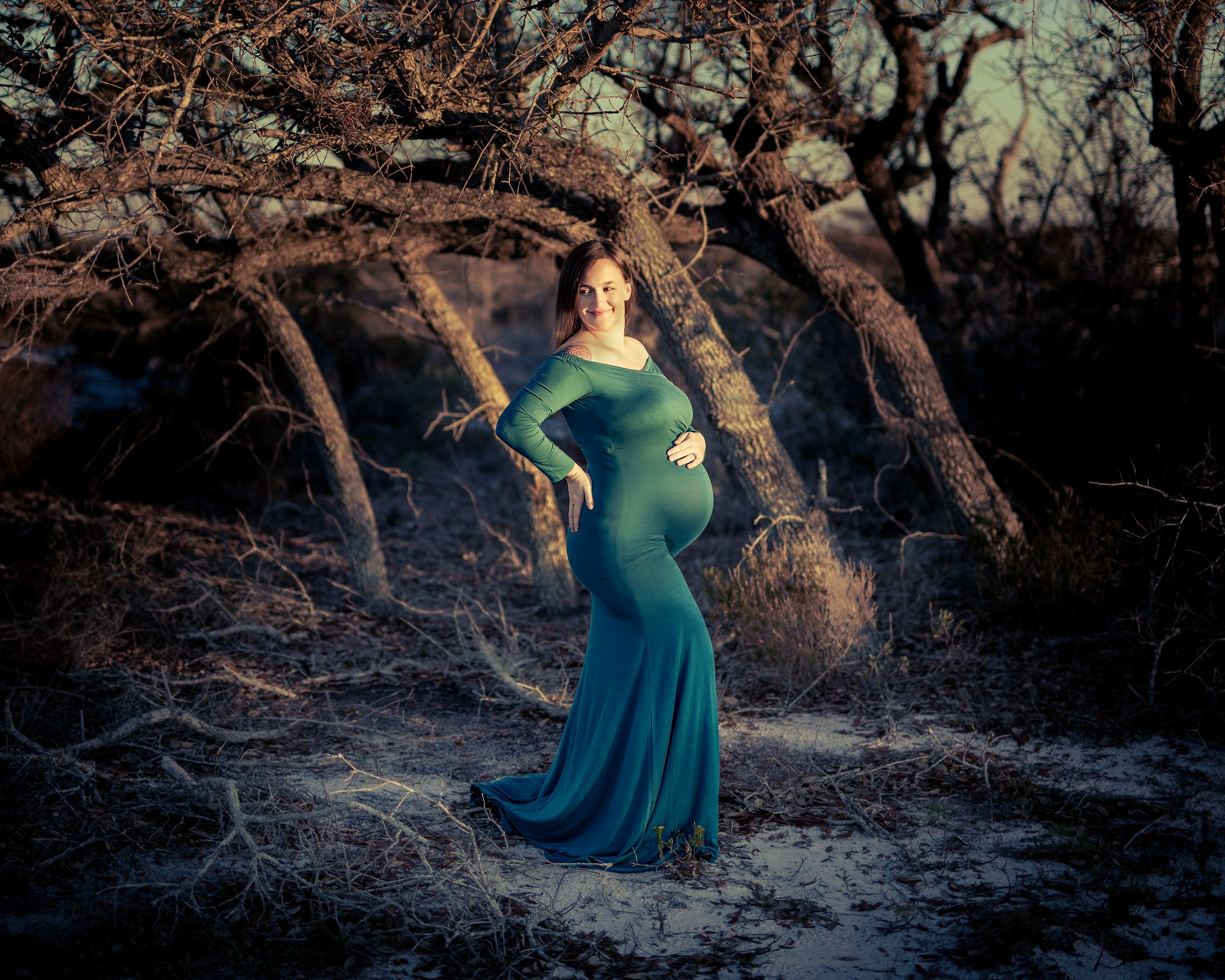 Dramatic Maternity Fort Pickens in Teal Dress