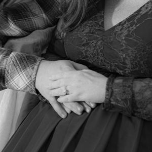 Black and White Couple Maternity Hands on Belly